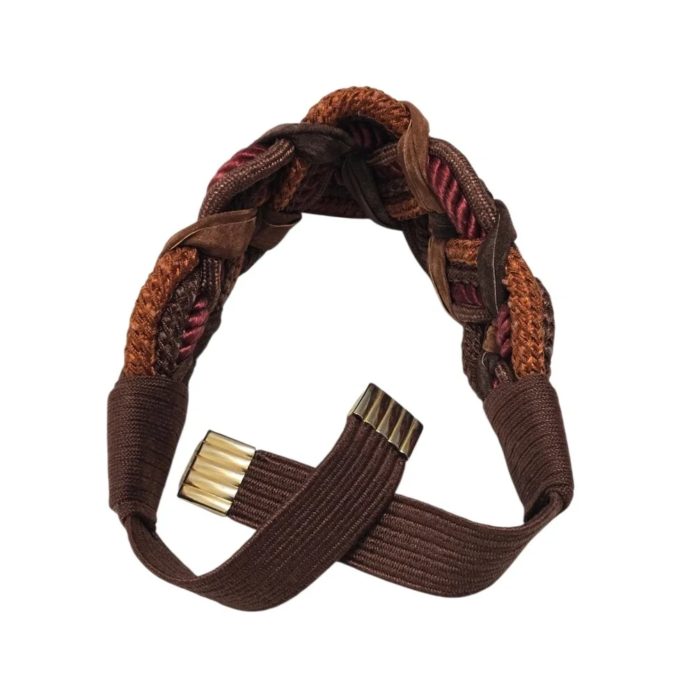 Leather Shop Vintage Braided Cinch Belt Brown Copper Burgundy Elastic Gold Clasp